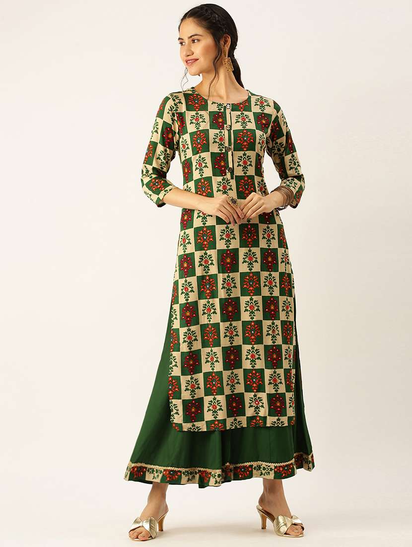 women printed round neck kurta palazzo set - 18480935 -  Zoom Image - 0