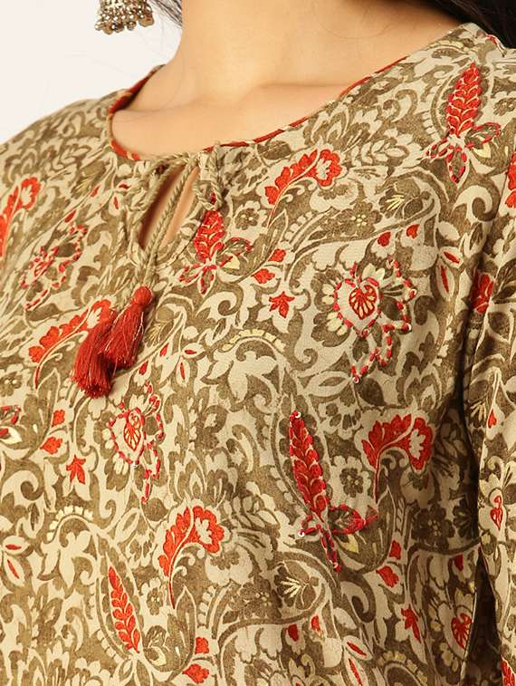 women three quarter sleeve kurta pant with dupatta set - 18480938 -  Standard Image - 3
