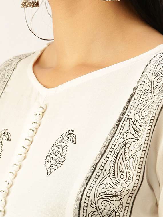 women paisley printed v neck kurta skirt set - 18480940 -  Standard Image - 3