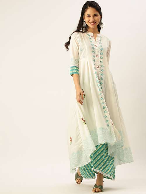 women paisley mandarin neck kurta palazzo set - 18480941 -  Standard Image - 0