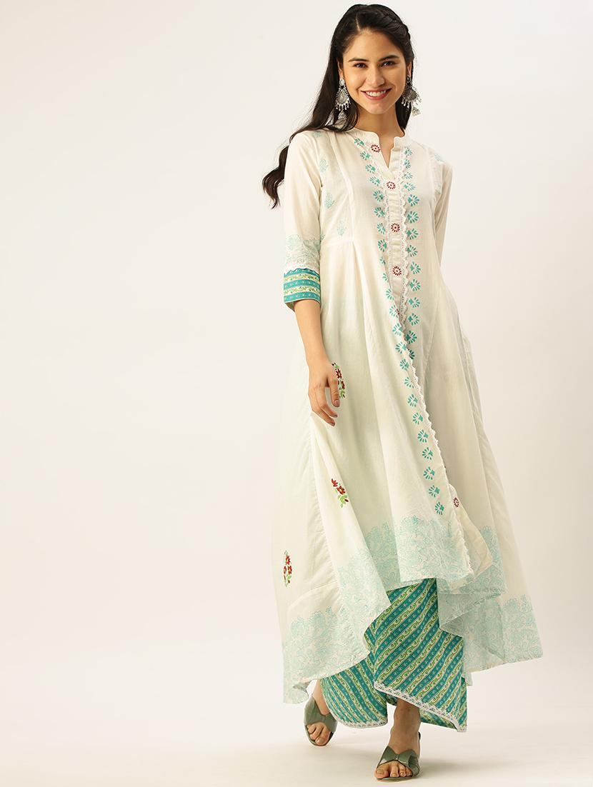 women paisley mandarin neck kurta palazzo set