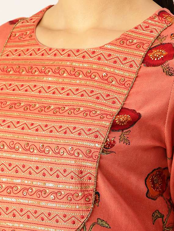 women floral round neck kurta palazzo set - 18480949 -  Standard Image - 3