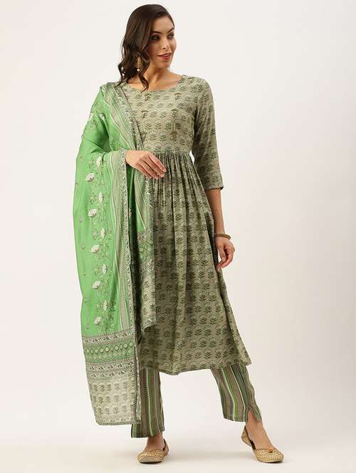 women three quarter sleeve kurta pant with dupatta set - 18480974 -  Standard Image - 0