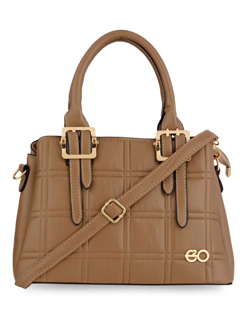brown textured regular handbag