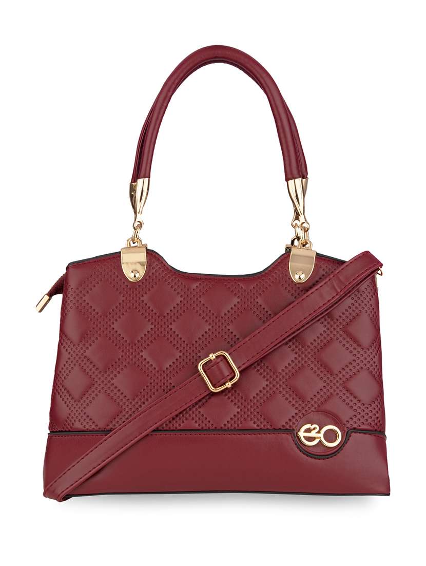maroon textured regular handbag