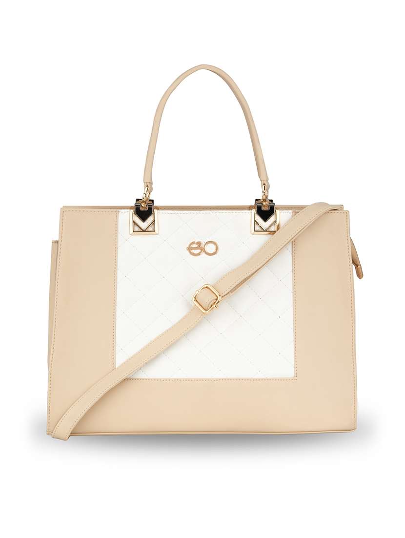 beige color block regular handbag