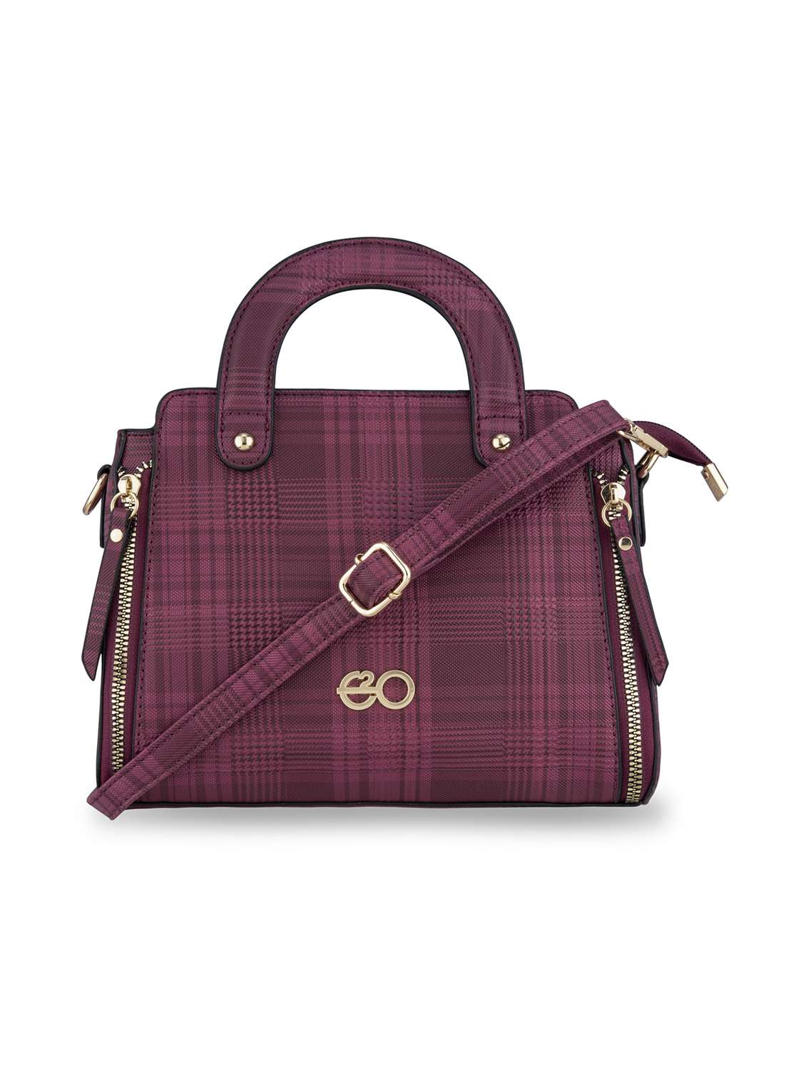 purple checkered regular handbag