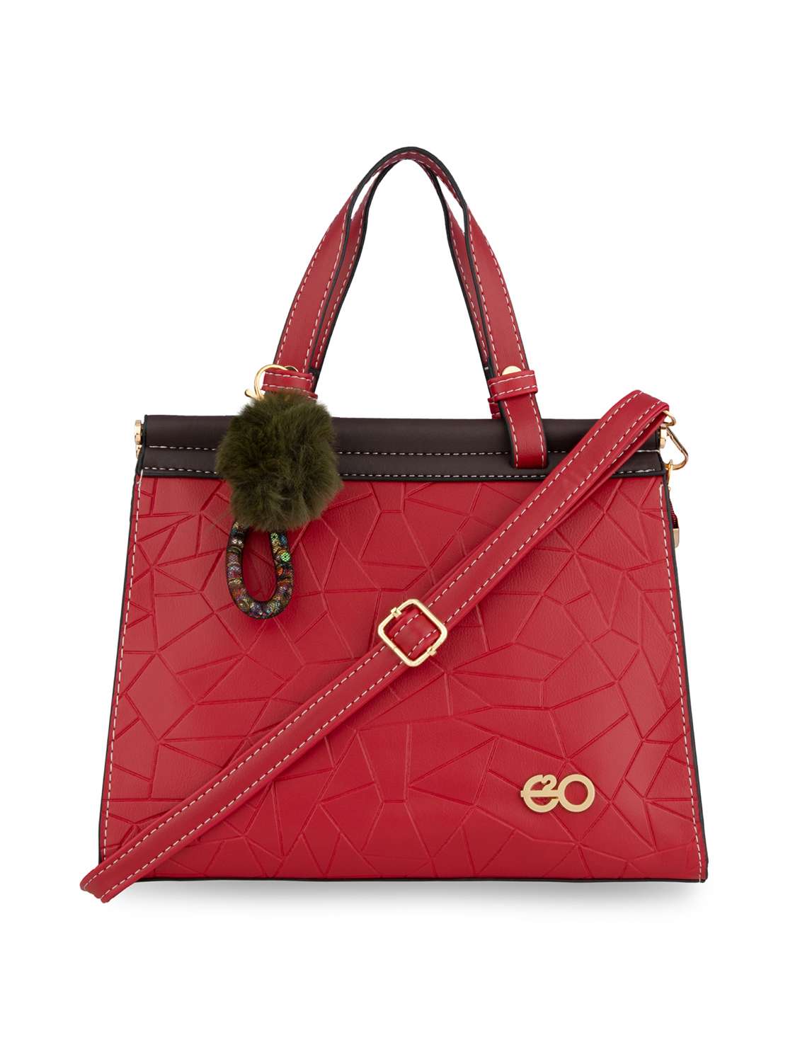 red textured regular handbag