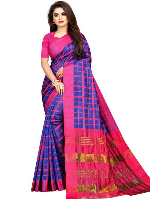 zari work checkered saree with blouse - 18482446 - Standard Image - 0