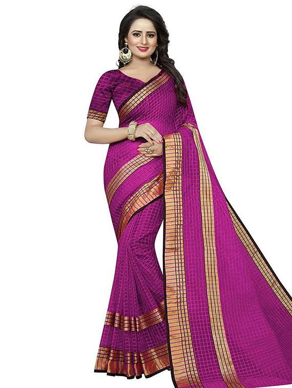 women's checks purple colored saree with blouse