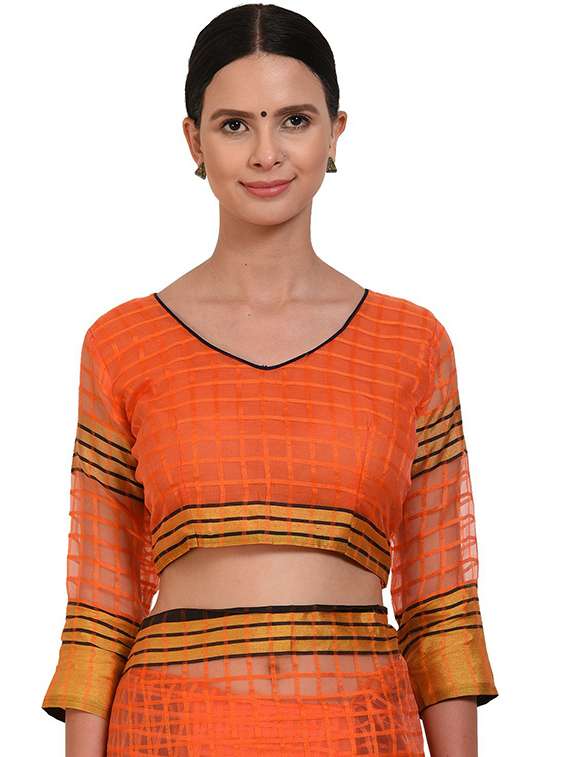 contrast bordered printed saree with blouse - 18482457 -  Standard Image - 3