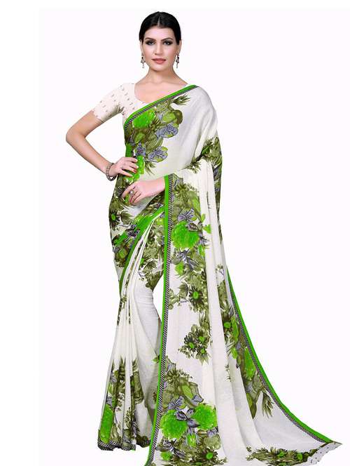 women's floral white colored saree with blouse - 18482492 -  Standard Image - 0