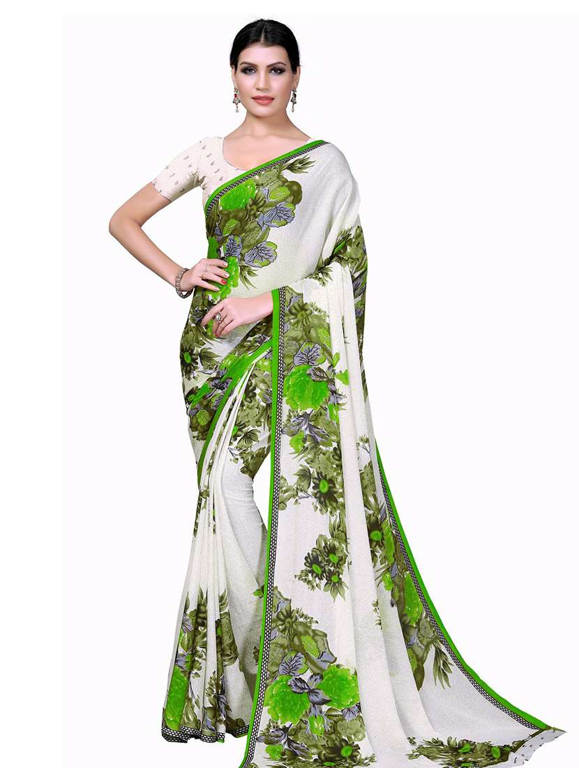 women's floral white colored saree with blouse - 18482492 -  Zoom Image - 0