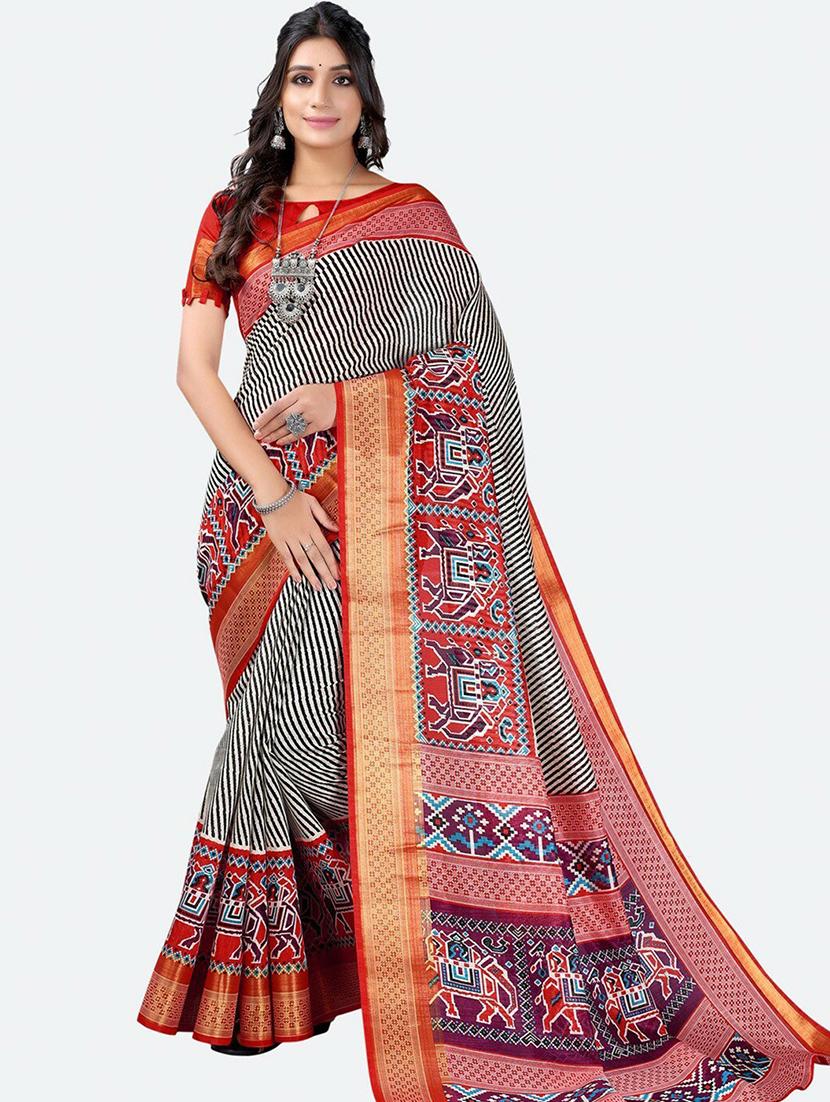 multi colored printed contrast bordered saree  with blouse - 18482575 -  Zoom Image - 0
