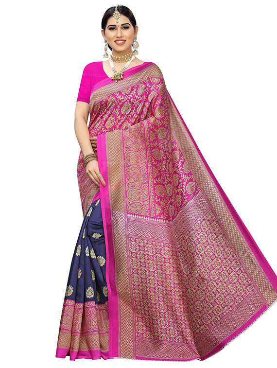 half & half printed saree with blouse