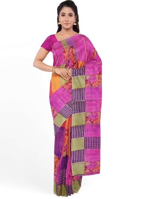 women's floral pink colored saree with blouse - 18482658 -  Standard Image - 0