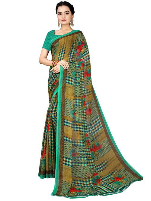 women's floral mint colored saree with blouse - 18482702 -  Standard Image - 0