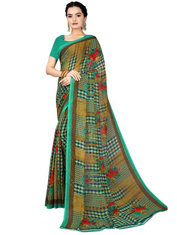 women's floral mint colored saree with blouse - 18482702 -  Zoom Image - 0