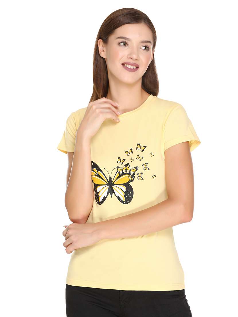 women's chest print round neck t-shirt