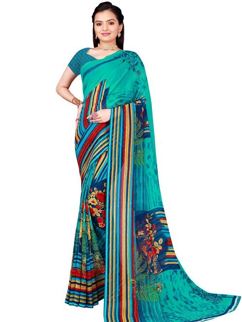 women's floral light blue colored saree with blouse - 18484868 - Standard Image - 0