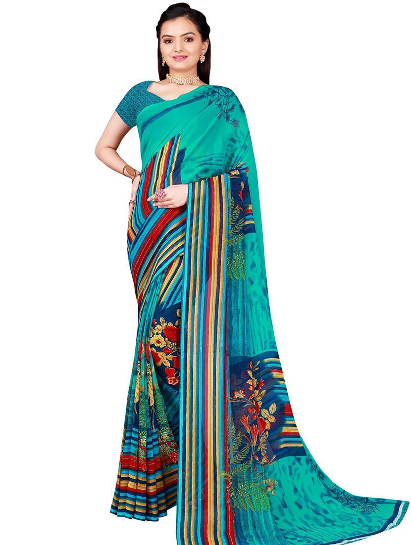 women's floral light blue colored saree with blouse - 18484868 - Zoom Image - 0