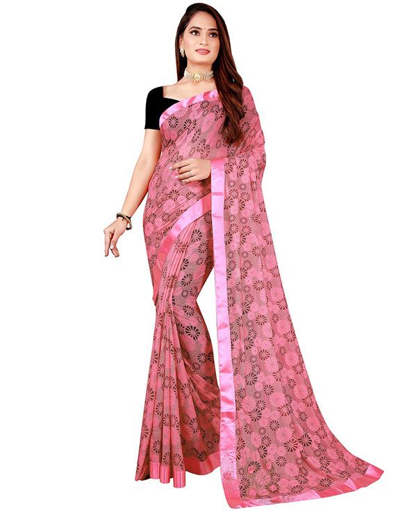 lace detailed printed saree with blouse - 18485053 -  Zoom Image - 0