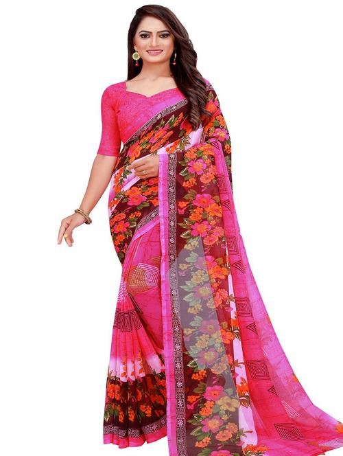 women's floral pink colored saree with blouse - 18485129 - Standard Image - 0