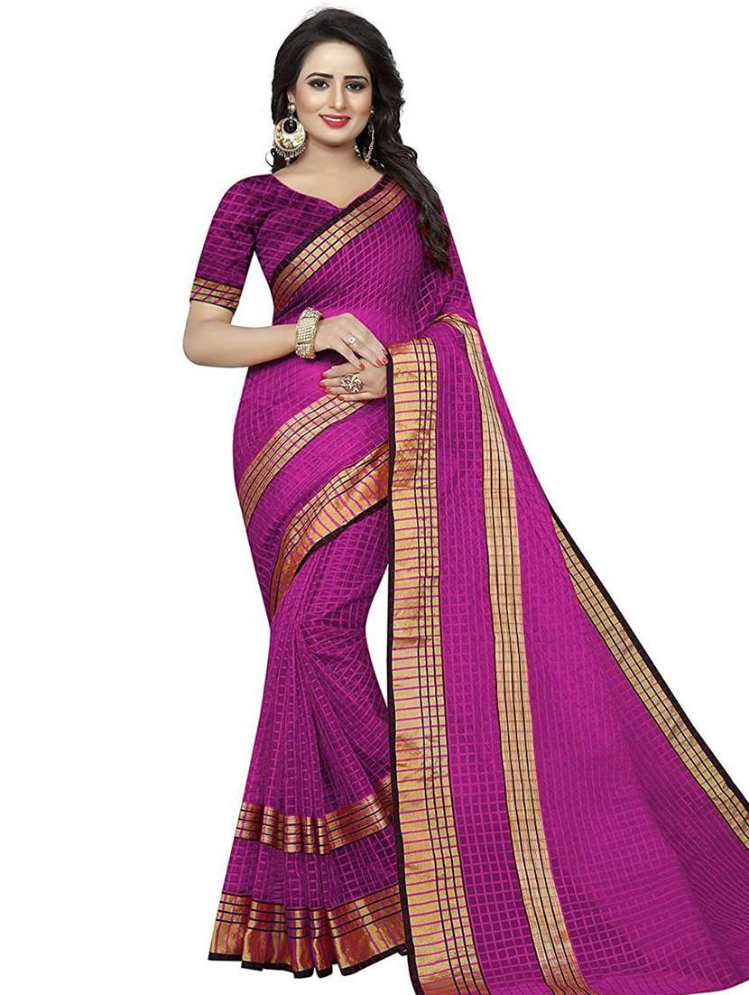 women's checks purple colored saree with blouse