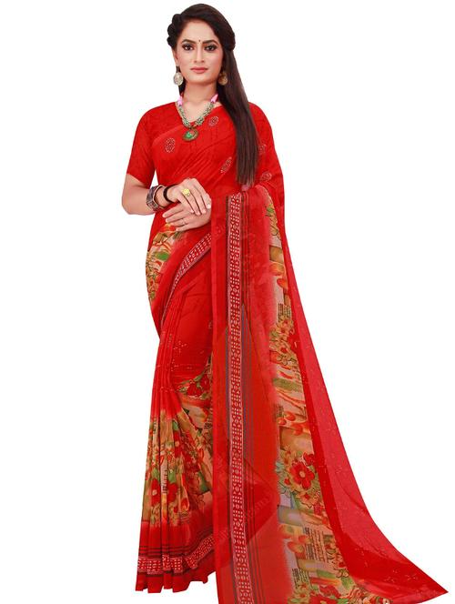 women's floral red colored saree with blouse - 18485774 - Standard Image - 0