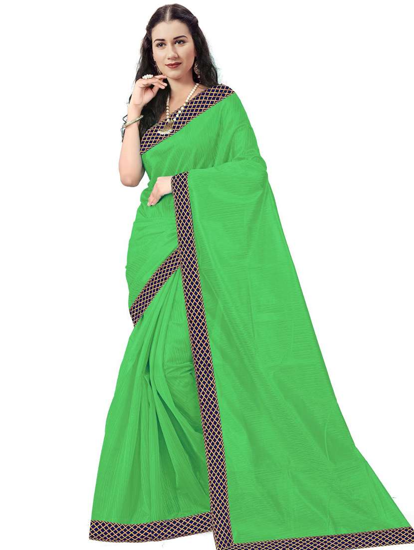 lace detailed plain saree with blouse - 18485781 - Zoom Image - 0