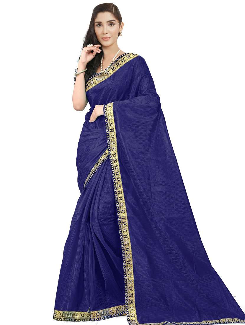 lace detailed solid saree with blouse - 18485814 - Zoom Image - 0