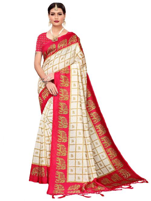 tassel detailed checkered saree with blouse - 18487725 - Standard Image - 0