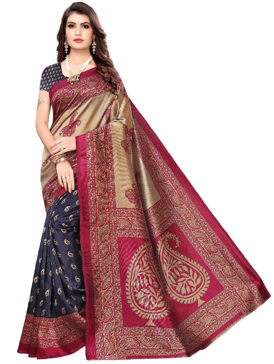 half and half brocade saree with blouse - 18487833 -  Zoom Image - 0