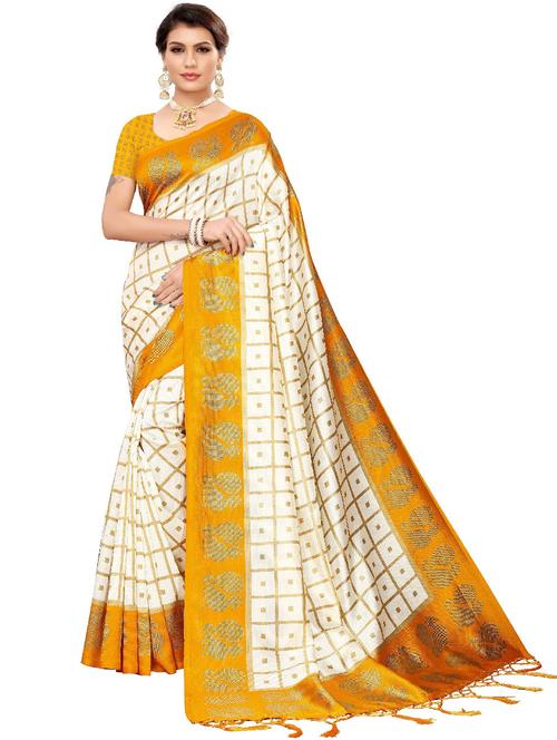 tassel detailed checkered saree with blouse - 18487855 - Standard Image - 0