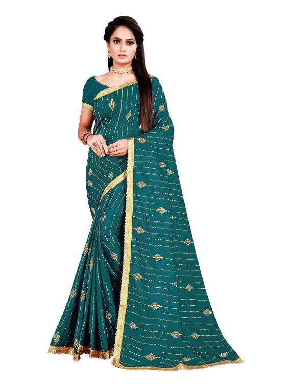 teal printed saree with blouse - 18488007 - Zoom Image - 0