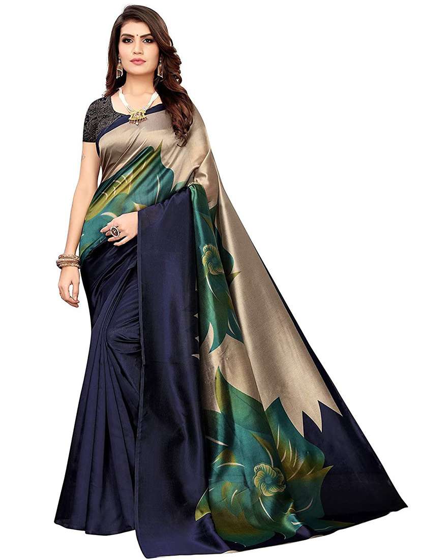 women's floral navy blue colored saree with blouse - 18488117 -  Zoom Image - 0