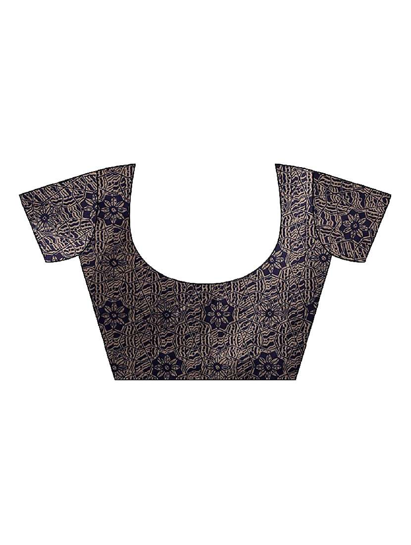 women's floral navy blue colored saree with blouse - 18488117 - Standard Image - 3
