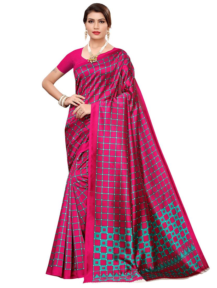 checkered printed saree with blouse - 18488452 -  Zoom Image - 0