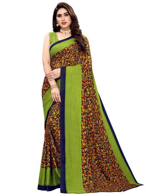 contrast bordered floral printed saree with blouse - 18488488 - Standard Image - 0