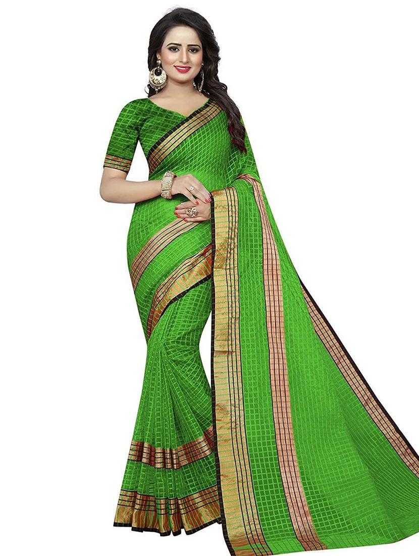 women's checks green colored saree with blouse