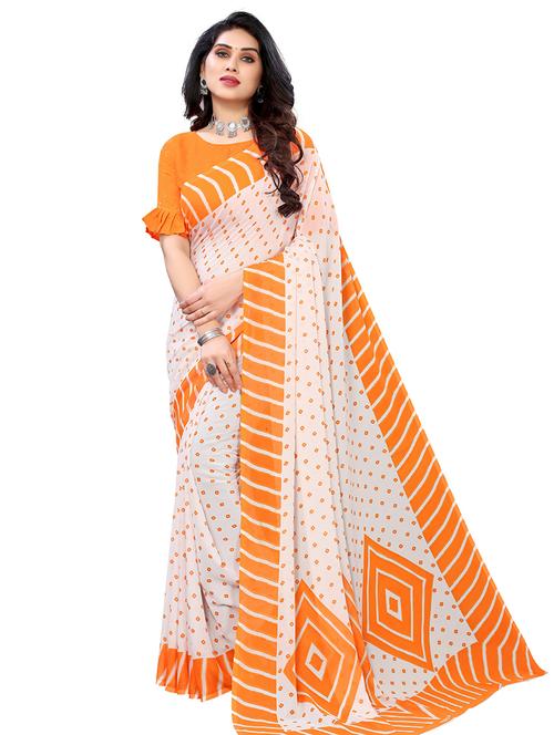 contrast bordered bandhani printed saree with blouse - 18488737 -  Standard Image - 0