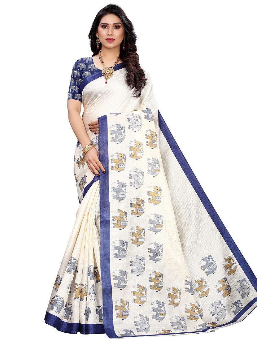 contrast bordered printed saree with blouse - 18488741 - Zoom Image - 0