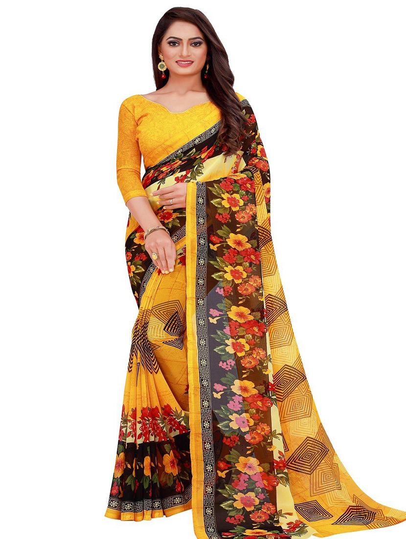 women's floral yellow colored saree with blouse - 18488800 - Zoom Image - 0