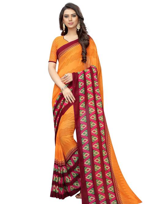 contrast bordered printed saree with blouse - 18488853 -  Standard Image - 0