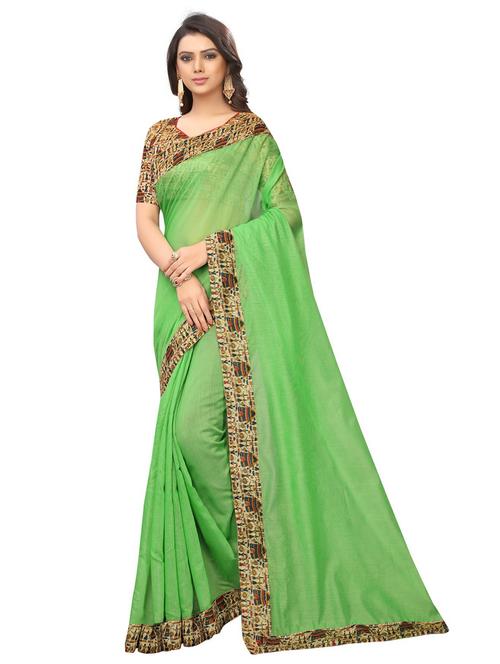 printed lace detailed solid saree  with blouse - 18488978 -  Standard Image - 0