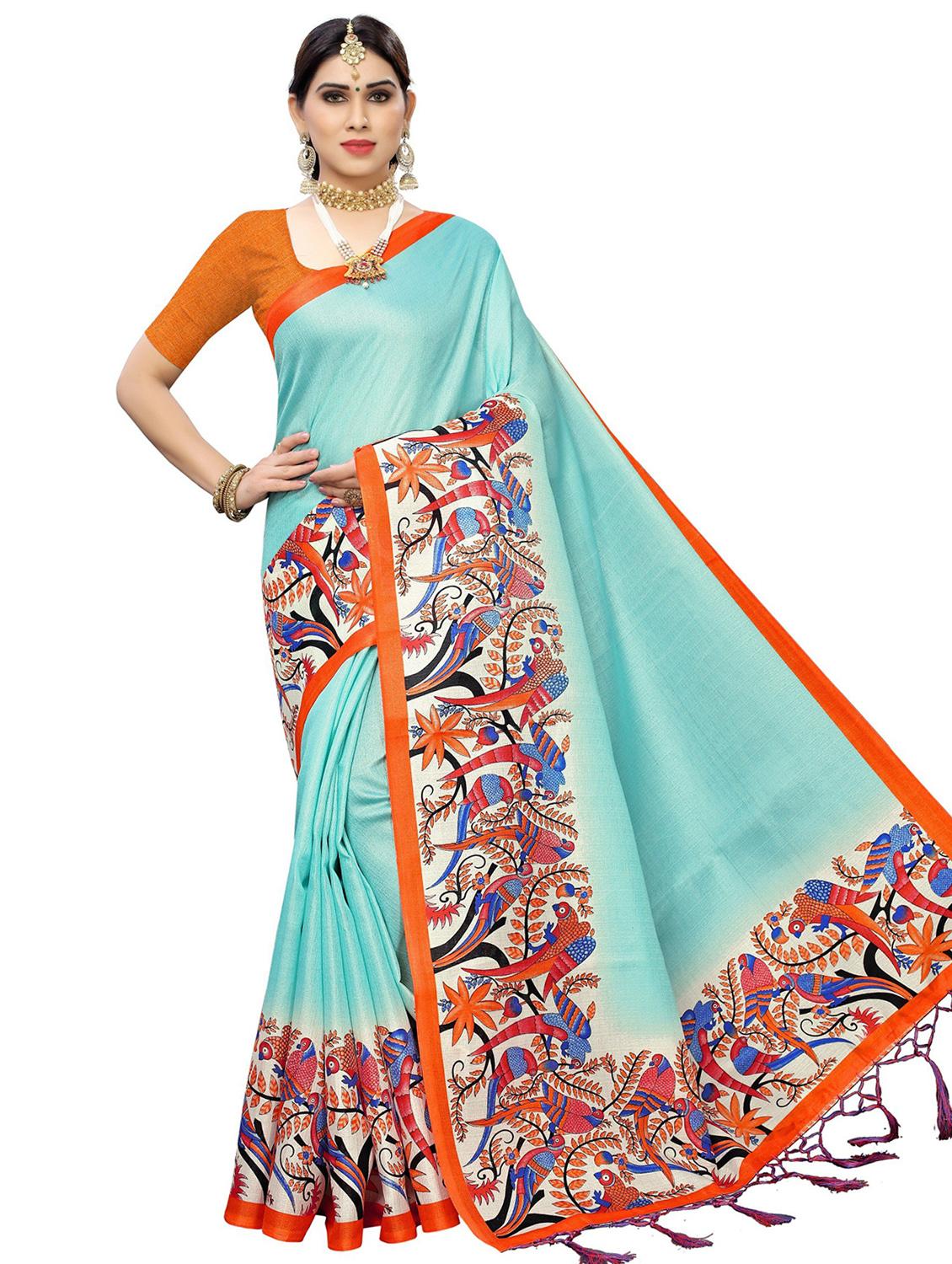 light blue printed saree with blouse - 18489015 - Zoom Image - 0