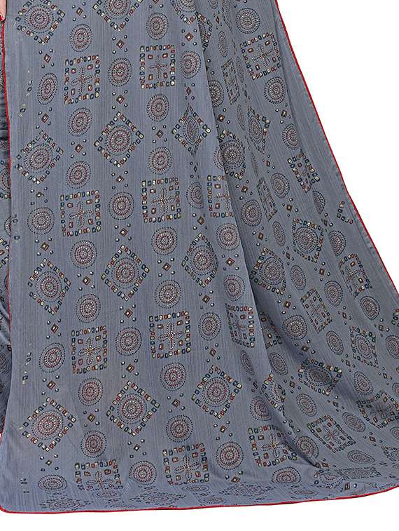 grey printed saree with blouse - 18489109 -  Standard Image - 3