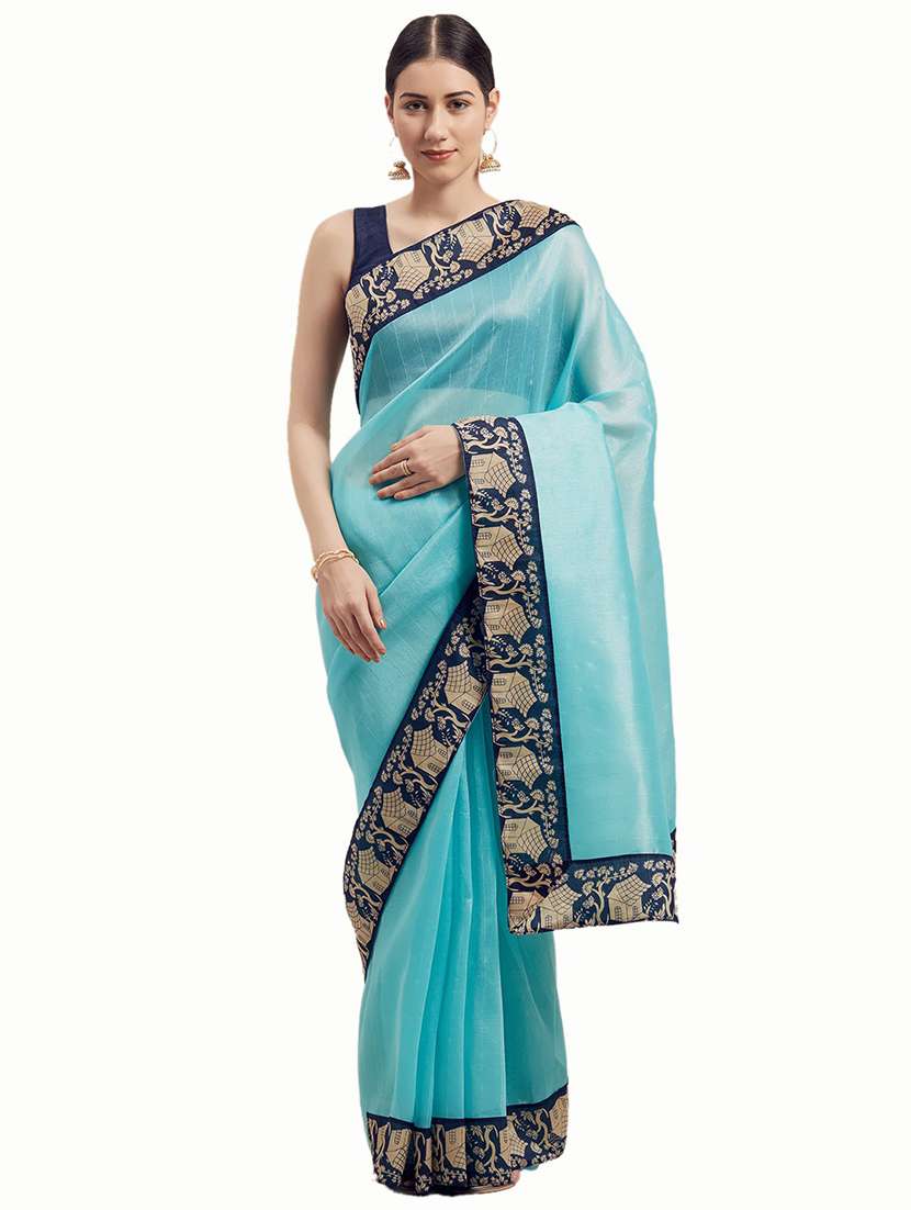 lace bordered solid saree  - 18490161 -  Zoom Image - 0