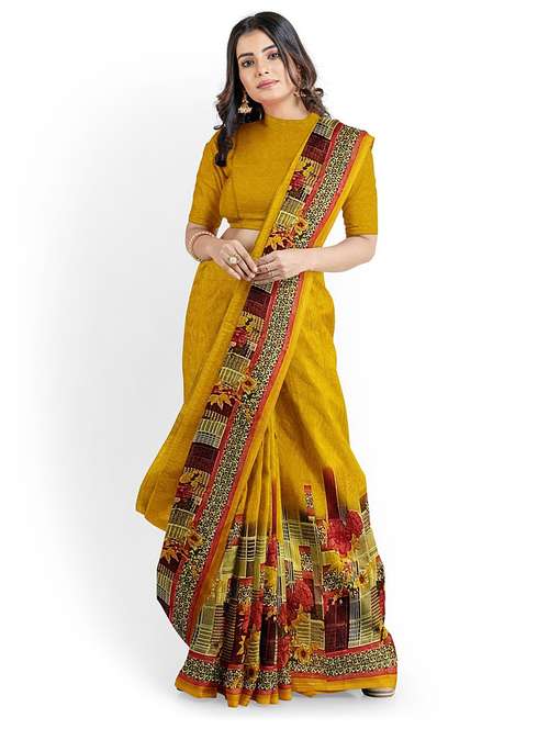 women's floral mustard colored saree with blouse - 18492193 -  Standard Image - 0