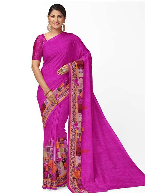 women's printed pink colored saree with blouse - 18492204 -  Standard Image - 0